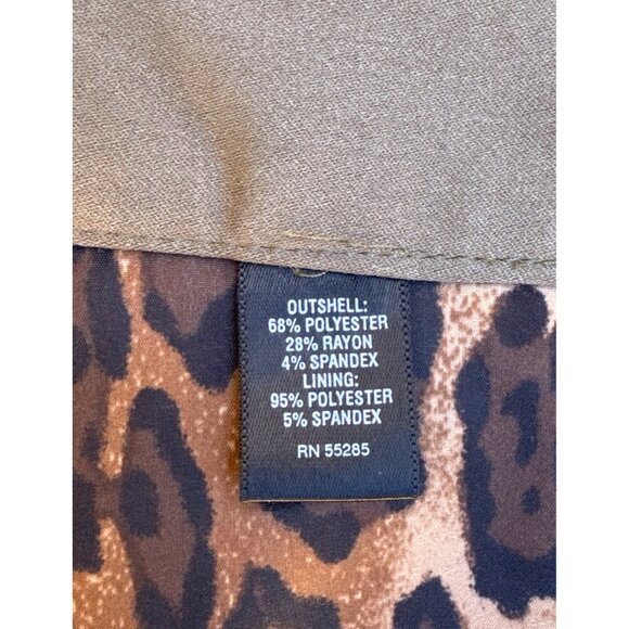 Olive Green Pencil Skirt 4 Stretch‎ Leopard Print Lining Office Professional - Picture 4 of 6